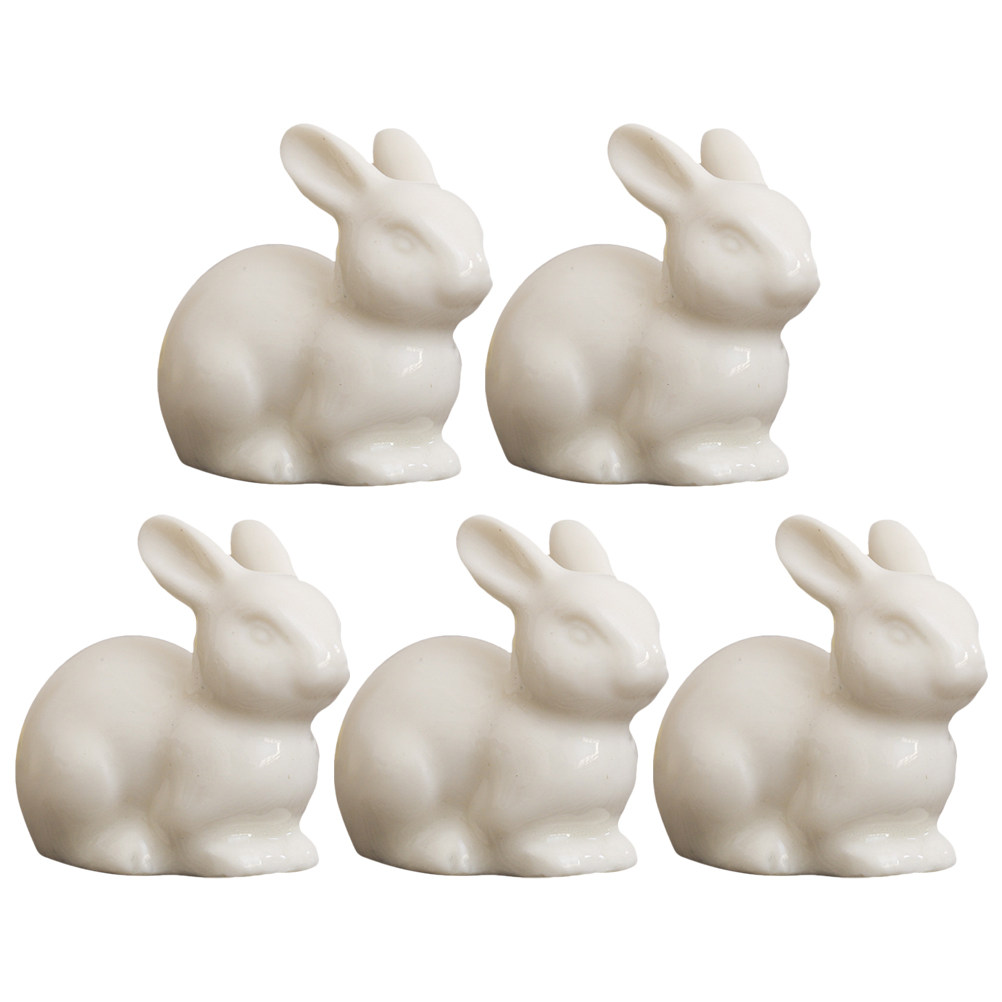 Bonsai Garden Landscape Design - 5Pcs Small Ceramic Rabbit Decor White